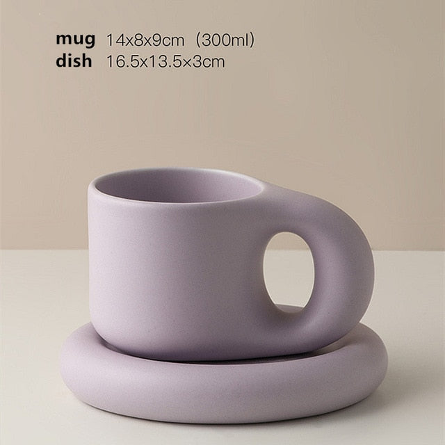 Ceramic Mug & Saucer Set with Minimalist Design Puple