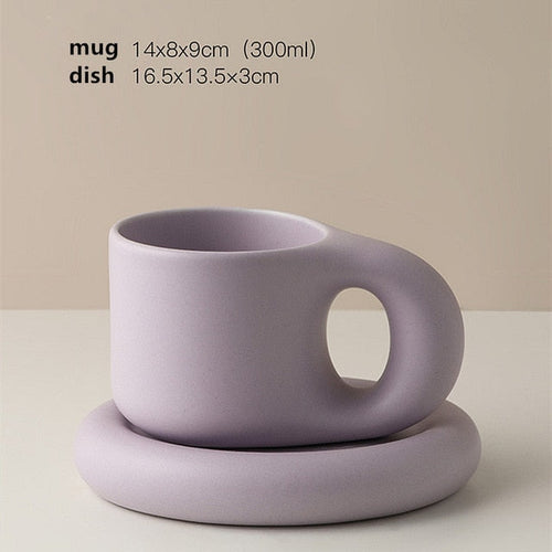 Ceramic Mug & Saucer Set with Minimalist Design Puple