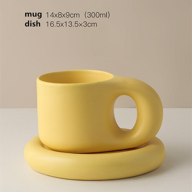 Ceramic Mug & Saucer Set with Minimalist Design Yellow