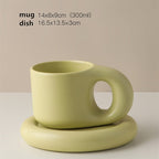 Ceramic Mug & Saucer Set with Minimalist Design Green