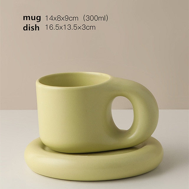 Ceramic Mug & Saucer Set with Minimalist Design Green