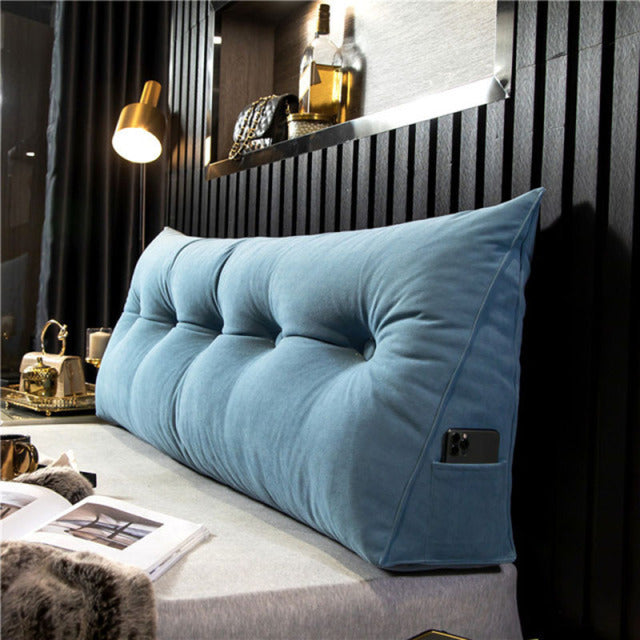 Triangular Reading Pillow with Side Pocket Blue