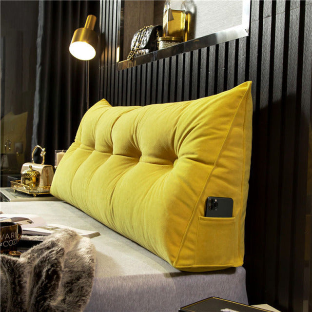 Triangular Reading Pillow with Side Pocket Yellow