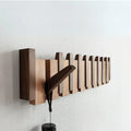 Piano-Style Wooden Wall Hook Rack with Multiple Pegs Walnut and Beech Wood