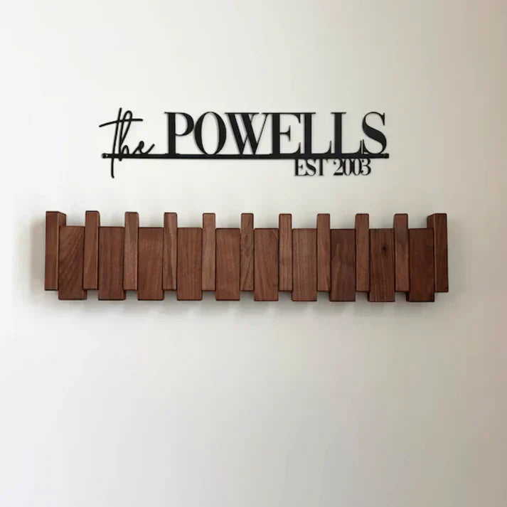 Piano-Style Wooden Wall Hook Rack with Multiple Pegs