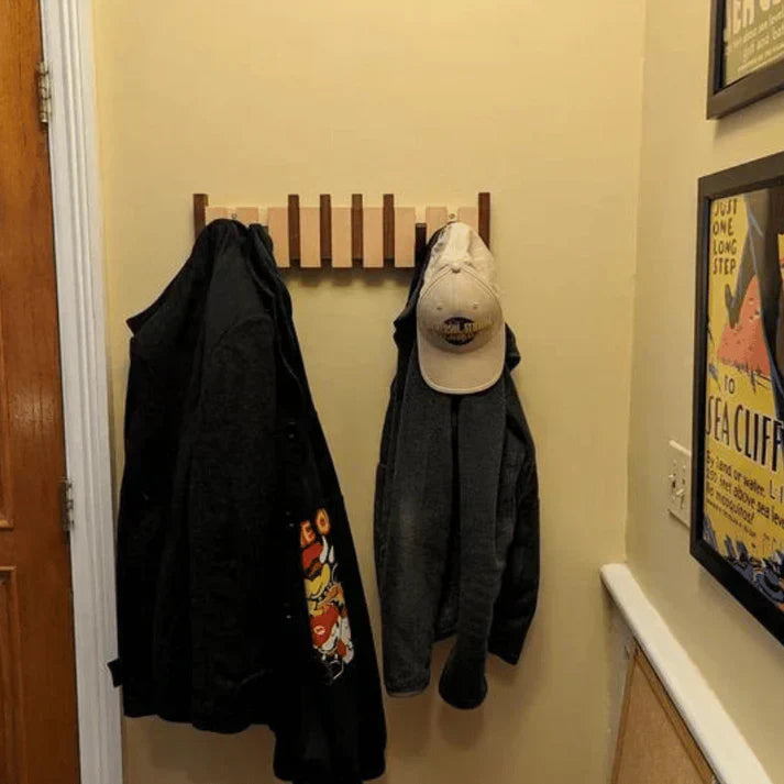 Piano-Style Wooden Wall Hook Rack with Multiple Pegs