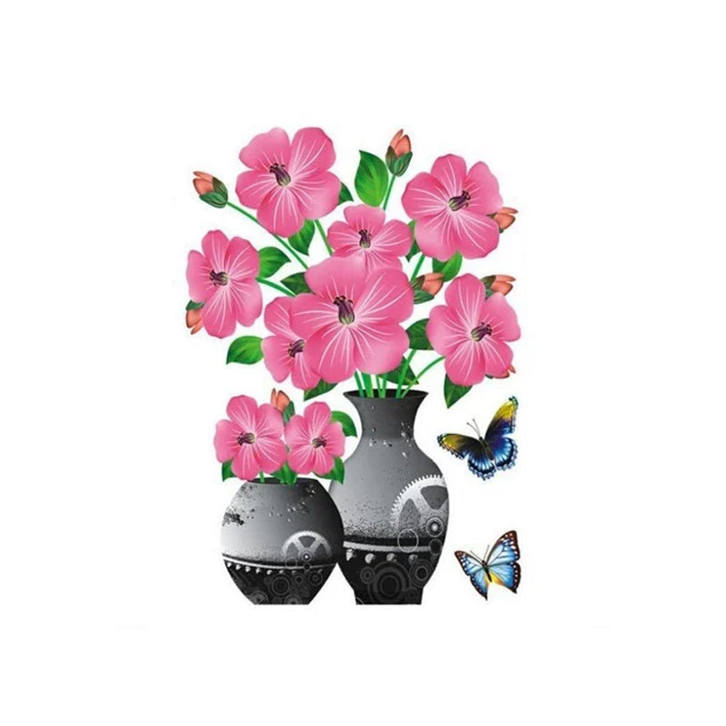 3D Floral Vase Wall Decals with Butterflies C