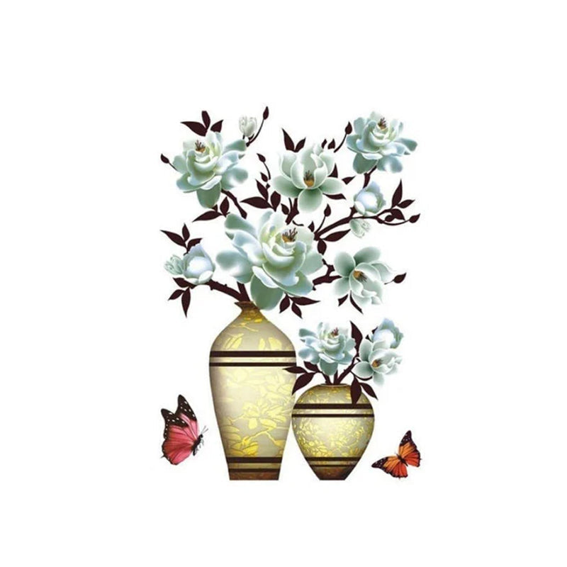 3D Floral Vase Wall Decals with Butterflies B