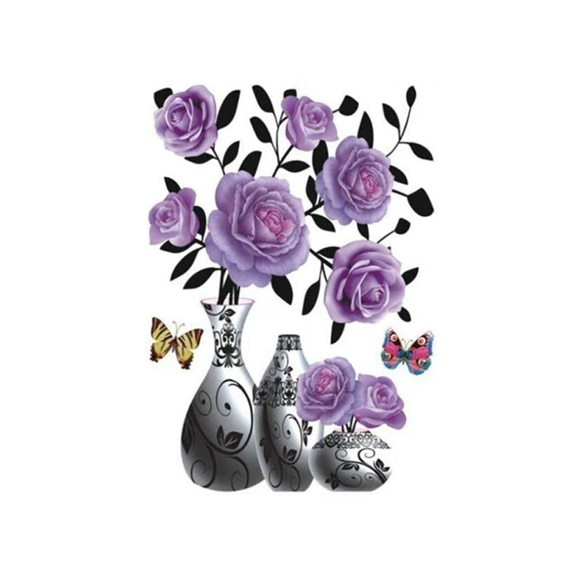 3D Floral Vase Wall Decals with Butterflies L