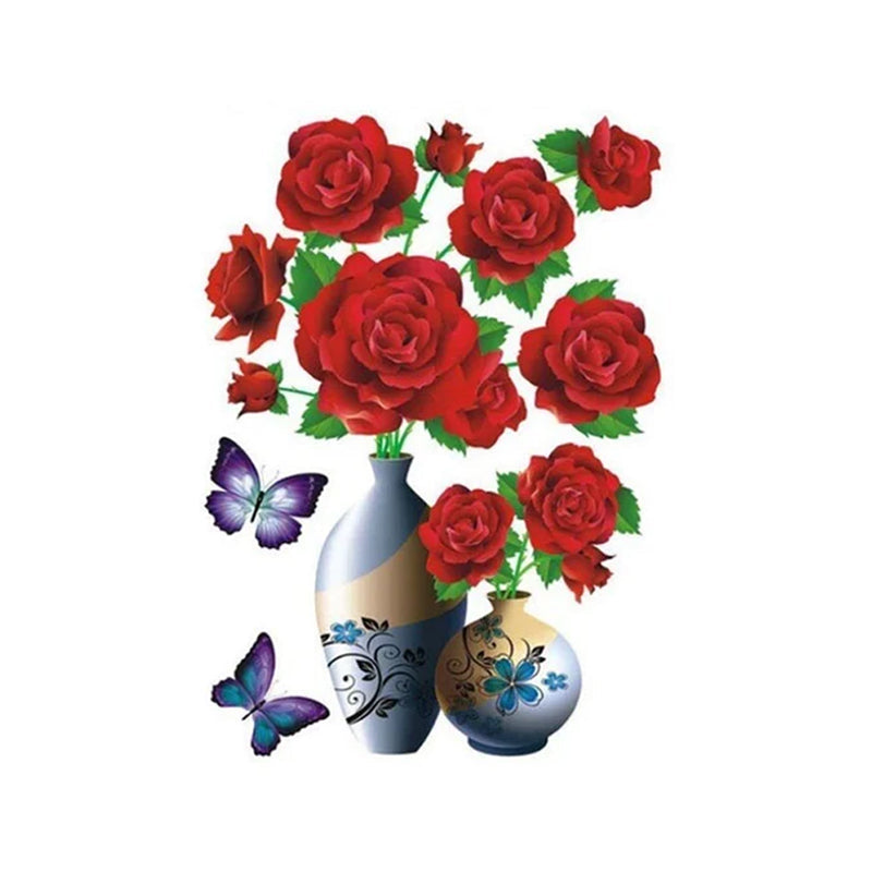 3D Floral Vase Wall Decals with Butterflies K
