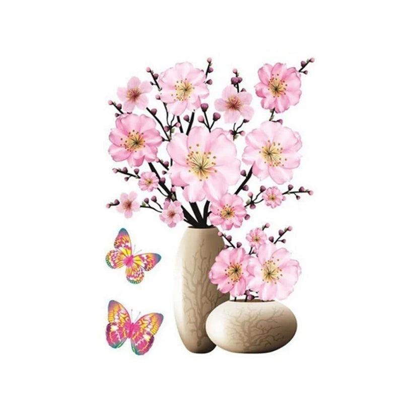 3D Floral Vase Wall Decals with Butterflies J