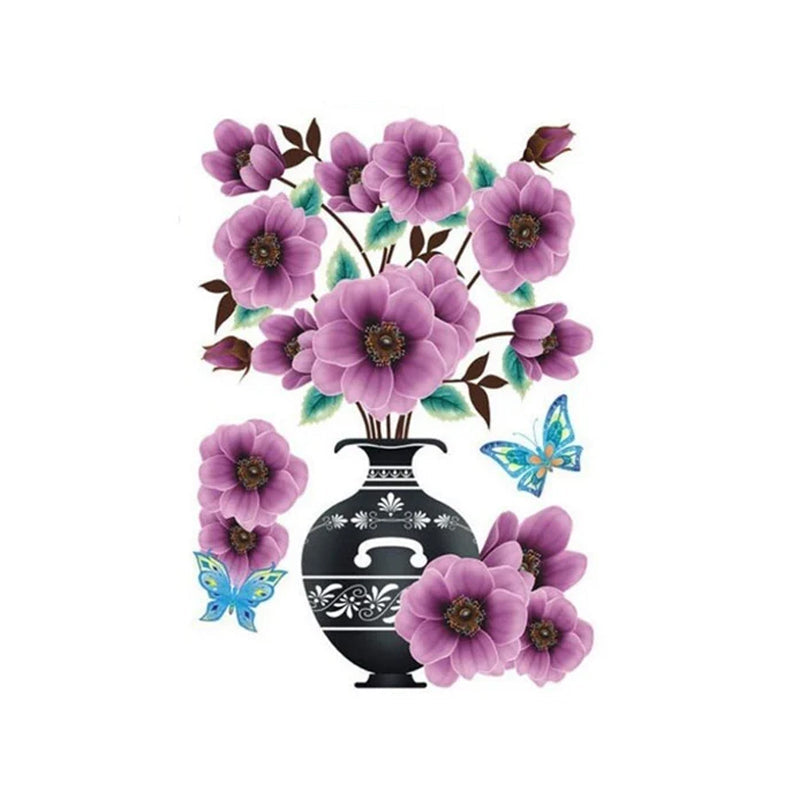 3D Floral Vase Wall Decals with Butterflies I