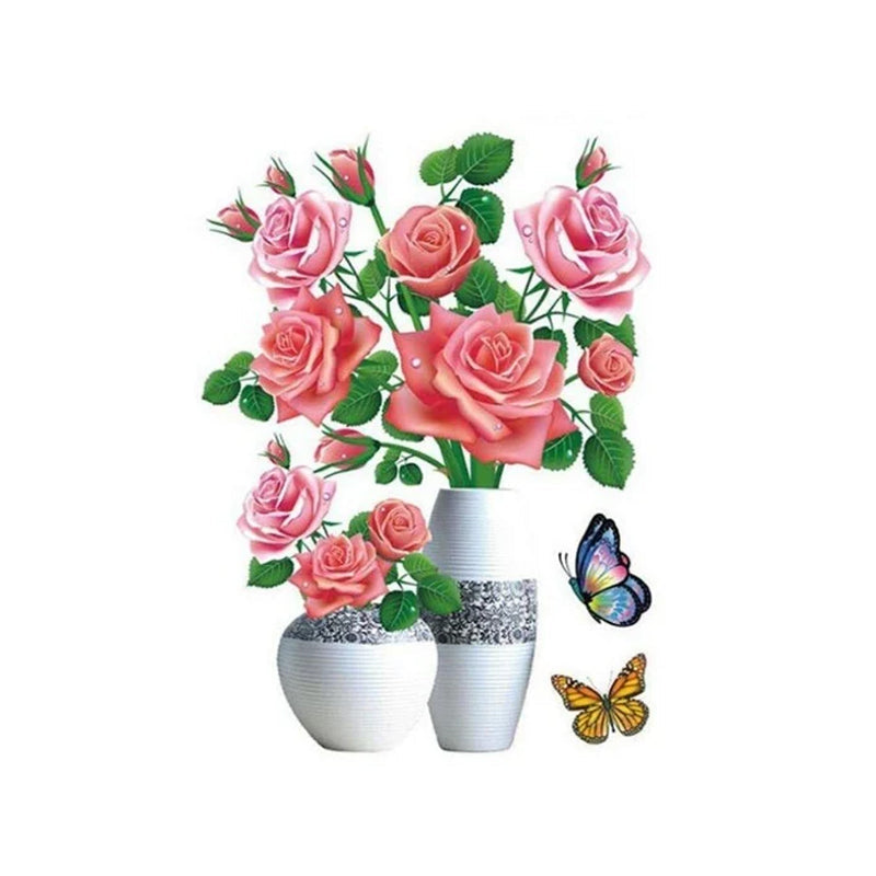 3D Floral Vase Wall Decals with Butterflies H