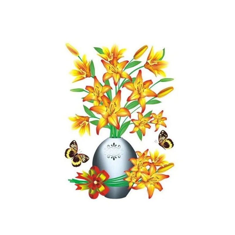 3D Floral Vase Wall Decals with Butterflies G