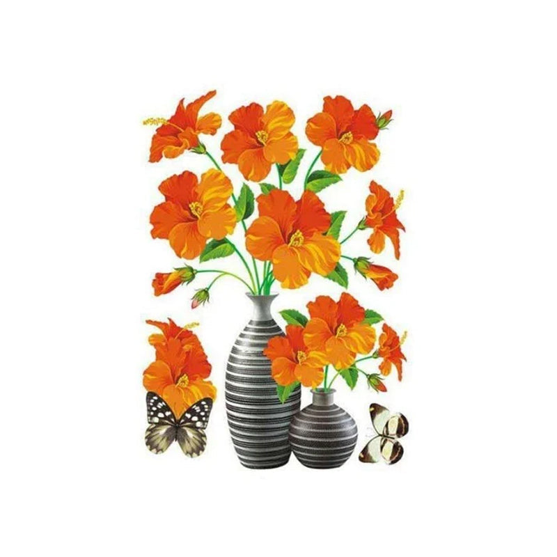 3D Floral Vase Wall Decals with Butterflies E