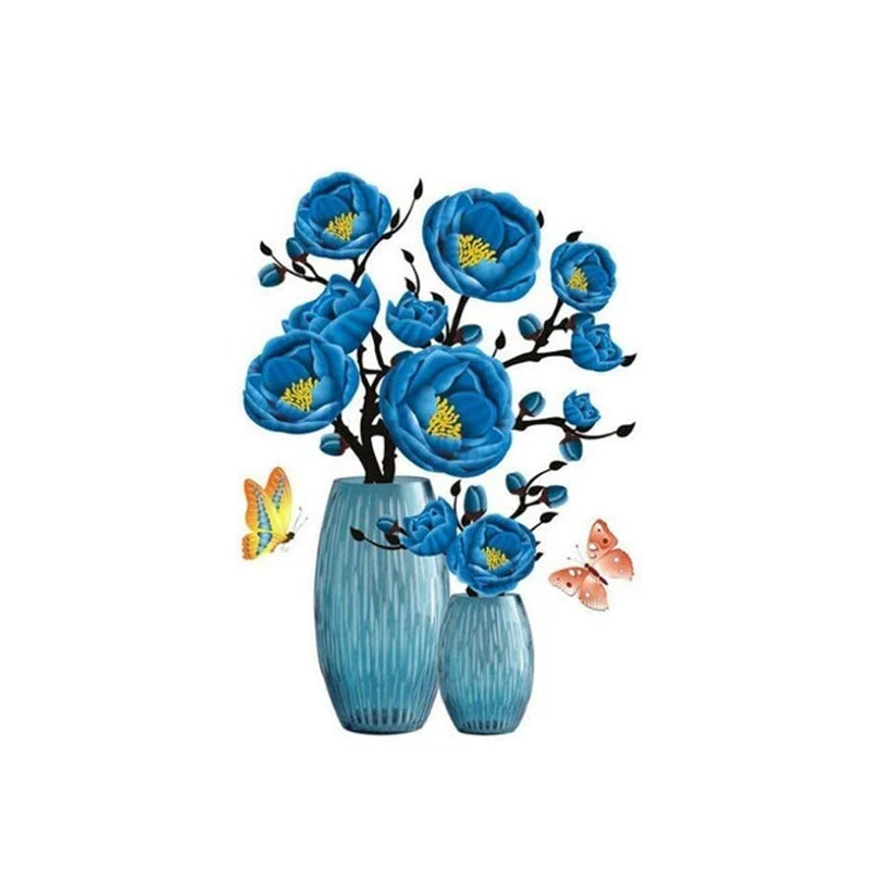 3D Floral Vase Wall Decals with Butterflies D