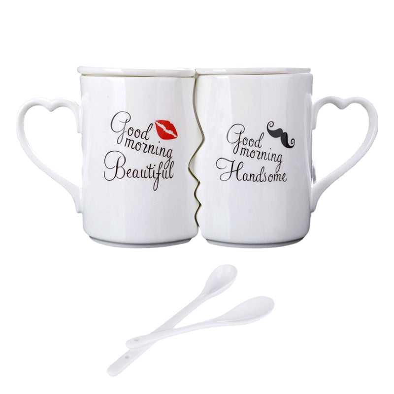Interlocking Couple Mugs with Heart Handles