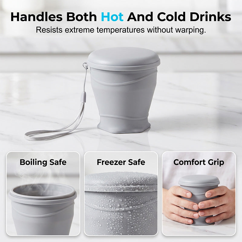 Collapsible Silicone Travel Cup with Leak-Proof Lid