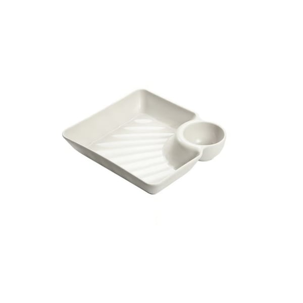 Dip Plate with Integrated Sauce Compartment – No More Mess White