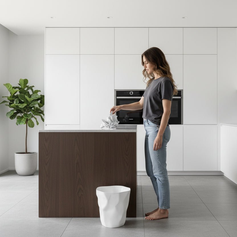 Minimalist Irregular Trash Can with Space-Saving Design