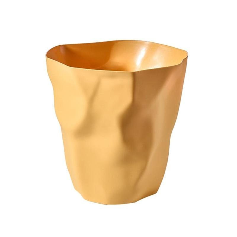 Minimalist Irregular Trash Can with Space-Saving Design Yellow